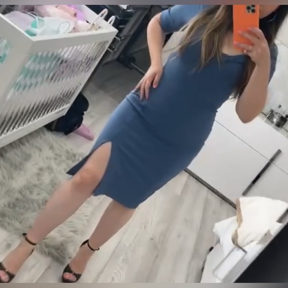 Guess Ribbed Zip-Up dress in Blue